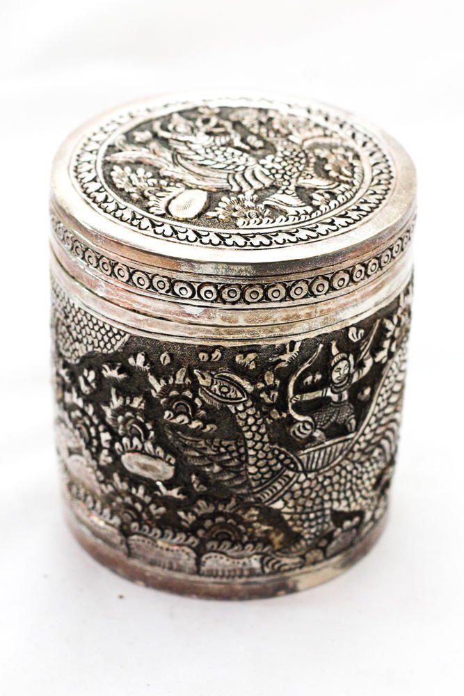 Asian Silver Designed Cannister #C73