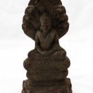 Asian Khmer Sitting Wooden Buddha With Snake Head #MS39