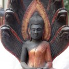 Asian Khmer Sitting Wooden Buddha with Naga Protector #N01