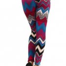 WOMENS BLUE FUSCIA WHITE CASUAL PARTY CHEVRON STRIPED LEGGINGS SIZE S M L