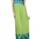 WOMENS SUMMER BEACH MAXI DRESS WITH SMOCKED DETAIL ORANGE AND GREEN SIZE S M L