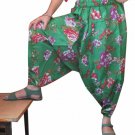 Green  Floral Print Harem Pants Baggy Genie Trouser Jumpsuit Boho Gypsy Indian