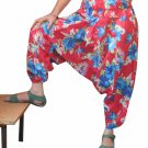 Red Color Floral Print Harem Pants Baggy Genie Trouser Jumpsuit Boho Gypsy India