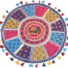 23" Round Embroidered, Flooor, Cushion Cover, Throw, Indian Decor Pillow Ethnic