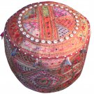 20" Decorative Round Ottoman, Chair Cover, Pouf, Ethnic Vintage, Stool, Pillow