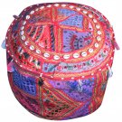 20" Decorative Round Ottoman, Stool, Chair Cover,  Pillow, Pouf, Ethnic Vintage,