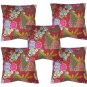 Cushion Cover ,Flower Print , Kantha Cushion Cover Design Pillows With 5 Piece