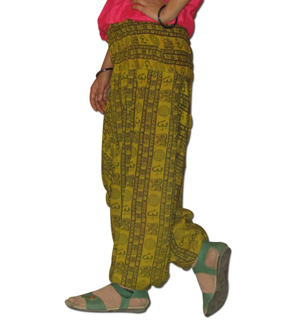 Yellow Color Harem Om Print Pants Baggy Genie Trouser Jumpsuit Boho Gypsy Indian