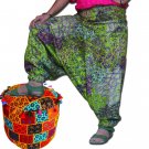 Multi Color Green Harem  Print Pants Baggy Genie Trouser Jumpsuit Boho Gypsy