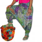 Green Designer Harem Floral Print Pants Baggy Genie Trouser Jumpsuit Boho Gypsy