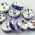 5 Silver Plated Acrylic Blue Crystal Beads