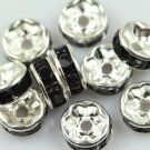 5 Silver Plated Acrylic Black Crystal Beads