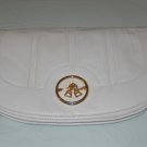 Vintage LOU TAYLOR Swivel Mirror Equestrian Handbag Clutch Ivory Leather Italy