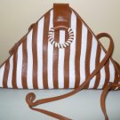 Look NEW Rare Italy - CASSIS - Brovn Ivory Stripe Leather Shoulder Crossbody Bag
