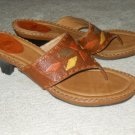 Heels Slides Strapy Flip Flops Sz 11 Brown Leather Woven Pattern Brazil NURTURE
