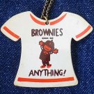 Vintage Girl Scout Brownies can do anything metal Pendant T-shirt shape RARE!