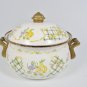 M KAMENSTEIN 5 Piece Enamel Casserole Pot Dutch Oven Floral Lattice Brass Handle Fast Free Ship