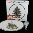 SPODE Christmas Tree 1 Tidbit Snack Serving Tray Gold Handle 10 3/4" NEW England Fast Free Ship