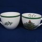 SPODE COPELAND England Set 4 Teacups Christmas Tree Holy Mistletoe Green Band Fast Free Ship