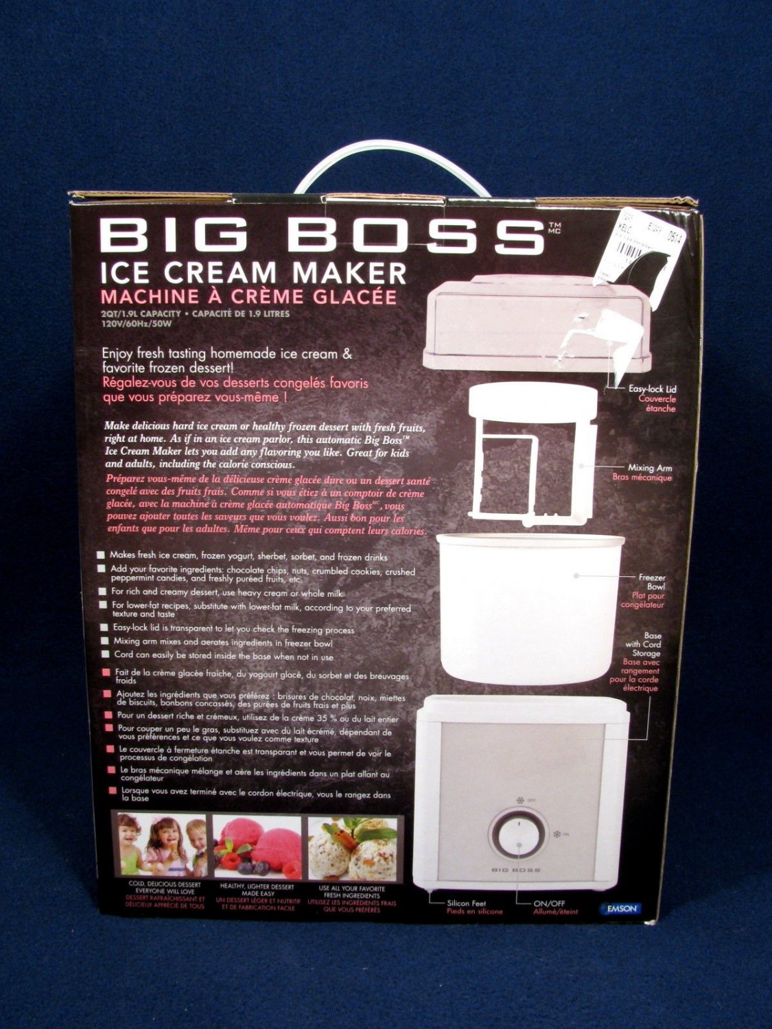 BIG BOSS Ice Cream Maker Sorbet Sherbet Frozen Yogurt Drinks 2 QT 50W