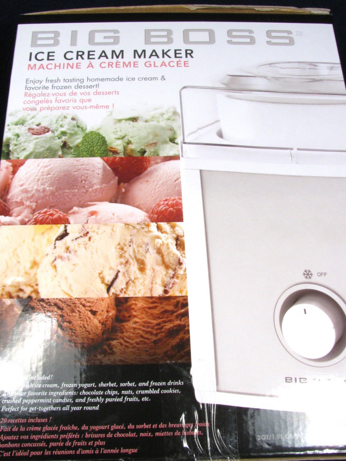 BIG BOSS Ice Cream Maker Sorbet Sherbet Frozen Yogurt Drinks 2 QT 50W