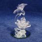 Hand Blown Clear Art Glass Baron Hummingbird Flower Figurine on Mirror Base Fast Free Ship