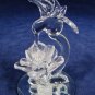 Hand Blown Clear Art Glass Baron Hummingbird Flower Figurine on Mirror Base Fast Free Ship
