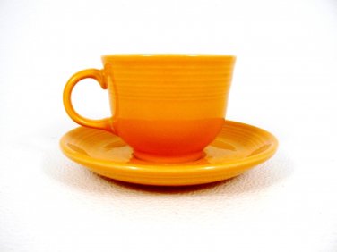 HOMER LAUGHLIN FIESTA Orange Cup Saucer Set Lead Free 6 Oz Made in USA Fast Free Ship