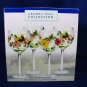 HOME ESSENTIALS Laurel Hill Set 3 Wine Glass Goblets Floral Butterfly Motif Fast Free Ship