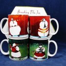SAKURA ONIEDA Stoneware Set of 4 Coffee Cups Mug Breakin The Ice SnowmanOrig Box Fast Free Ship