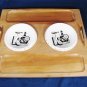 WOODPECKER Maple Wood Ware Cracker Bread Snack Tray w/ 2 Dip Dishes Japan 16x14 Fast Free Ship