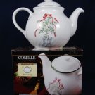 CORELLE Coordinates Stoneware 1QT Teapot Callaway Holiday Topiary Red Bow w/ Box Fast Free Ship
