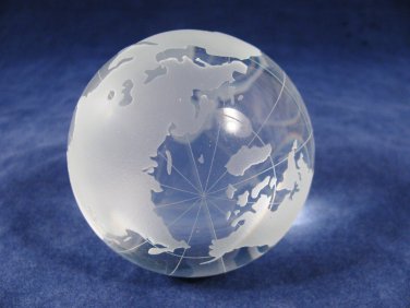 CELEBRATIONS Set 2 Glass Paperweight Etched Globe Eryocal Cube w/ Box Case Velvet Fast Free Ship