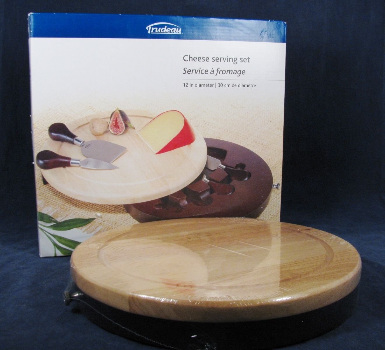 TRUDEAU Cheese Serving Set Wood Cheese Board 3 Stainless Steel Knives 1