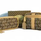 Avon 2003 Signature Collection Brown Cosmetic Bag & Travel Jewelry Pouch Set Fast Free Ship