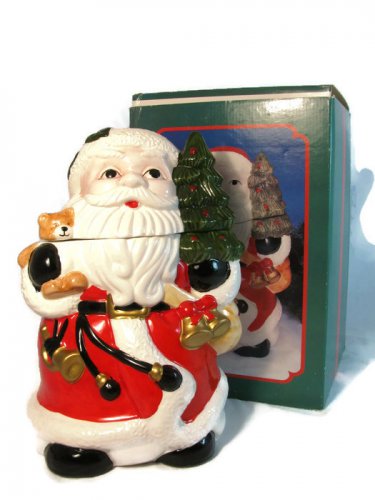 SANTA CLAUS Storage Christmas 11 1/4" Cookie Jar Painted Ceramic w/ Original Box Fast Free Ship