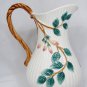 Fitz and Floyd Classics White Pitcher Vase Pink Floral Butterfly Vine Handle 10"