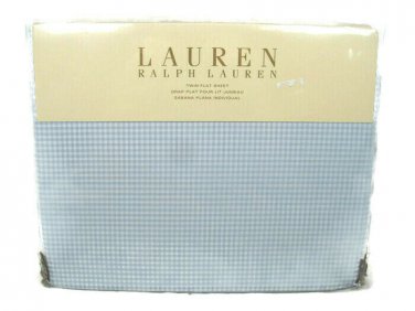 Lauren Ralph Lauren One Twin Flat Sheet Georgica Garden Sanabel Blue Gingham NEW