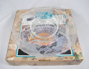 Crystal Clear Studios Seabreeze Frosted Glass Round 2 Pc Chip & Dip Serving Tray