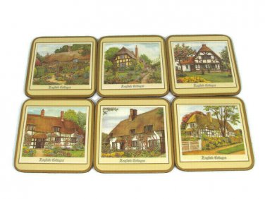 Pimpernel Set of Six Traditional Coasters English Cottages England 4 1/8"