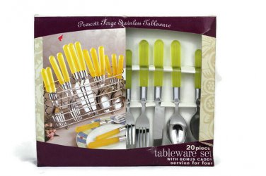 Prescott Forge Stainless Flatware Tableware Set w/ Bonus Caddy Service For Four