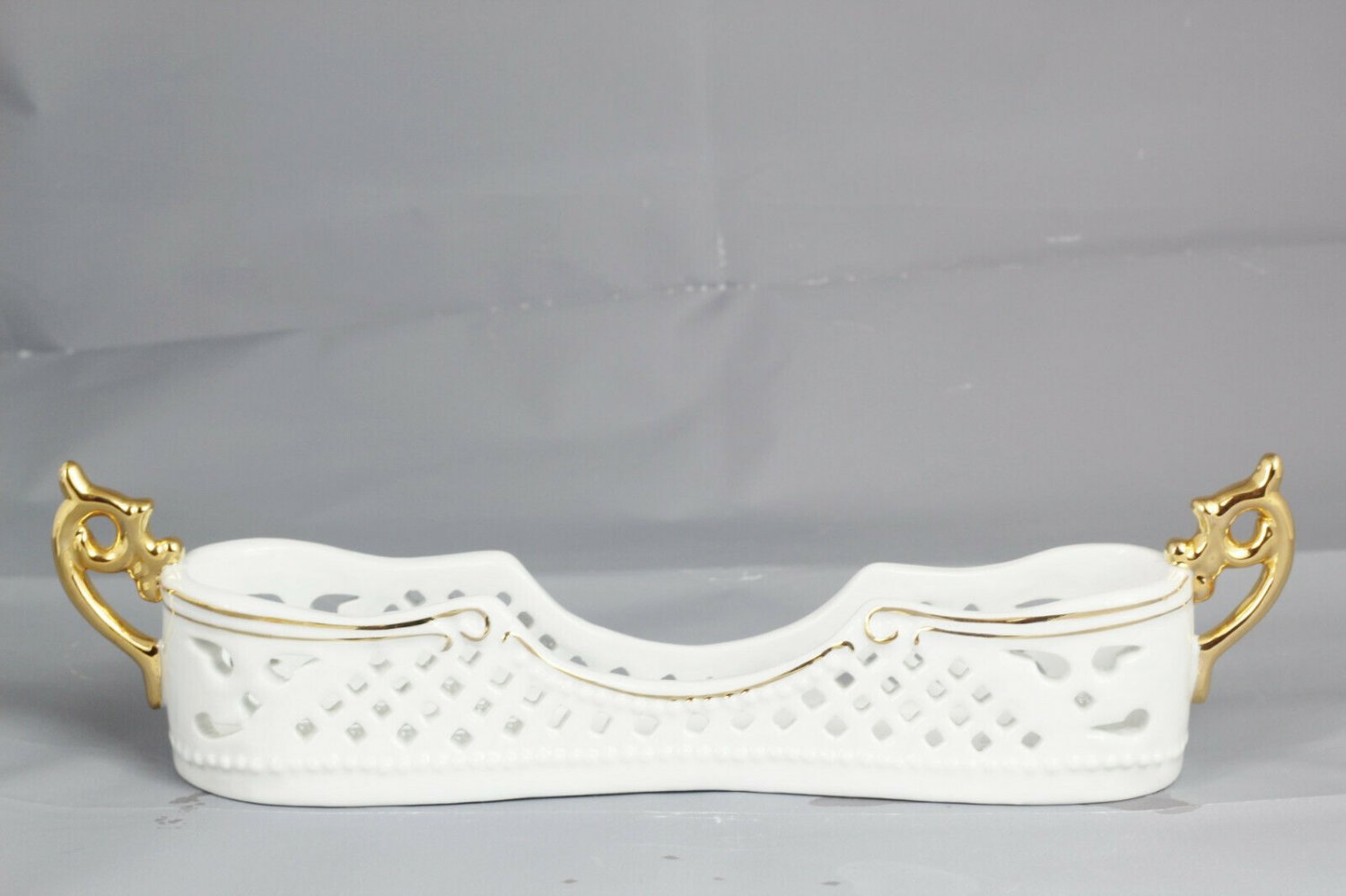 Porcelain Treasures White Gold 3 Utensil Flatware Silverware Holders Caddy