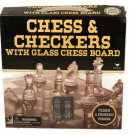 Chess & Checkers With Glass Chess Board Clear & Frosted Pieces