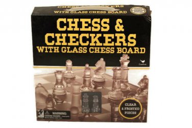 Chess & Checkers With Glass Chess Board Clear & Frosted Pieces