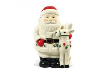 Lenox Holiday Santa & Deer Covered Candy Dish 6.5 Inch