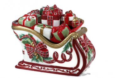 Charter Club Grand Buffet Tartan Plaid Holiday Sleigh Cookie Jar Storage