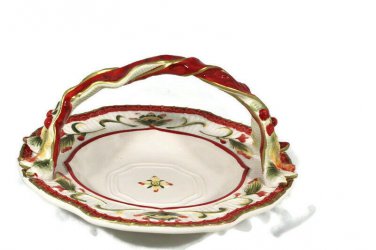 Fitz and Floyd Woodland Holiday Basket Handled Candy Dish