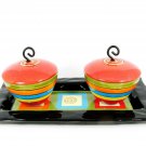 Popular Creations Rectangle Serving Tray & Dip Bowls Lidded Artisan Partyware