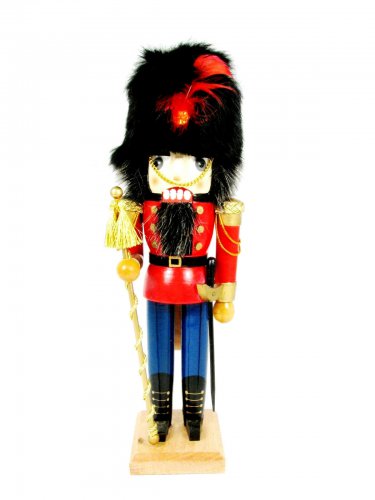 Nutcracker Village Christmas Wooden Toy Soldier Fur Hat 12"