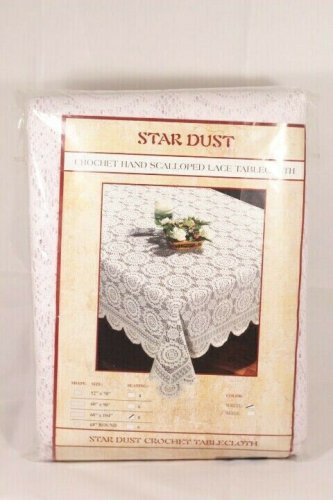 Star Dust Crochet Hand Scalloped Lace White Tablecloth 100% Polyester 60 x 104